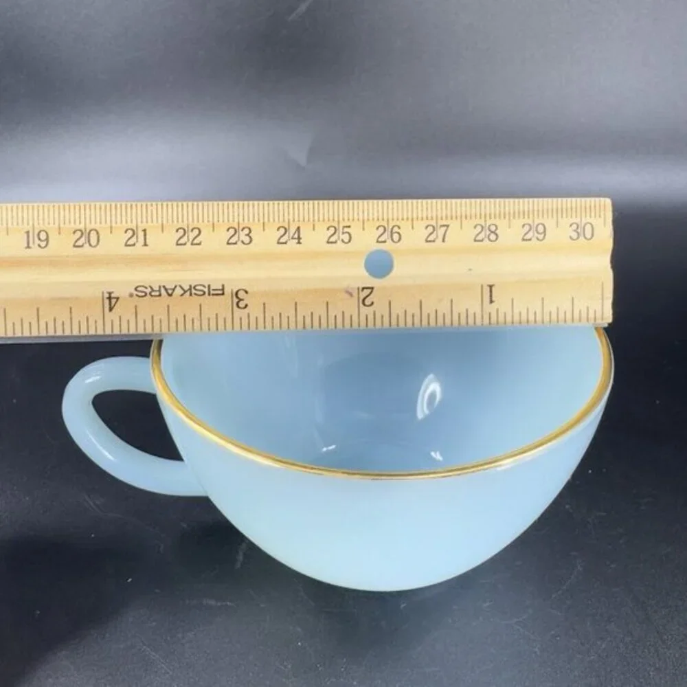 Vintage Anchor Hocking Fire King Blue Turquoise Lunch‎ Snack Plate and Cup Set